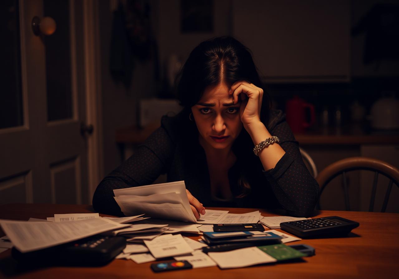 Mujer revisando su presupuesto en casa con calma