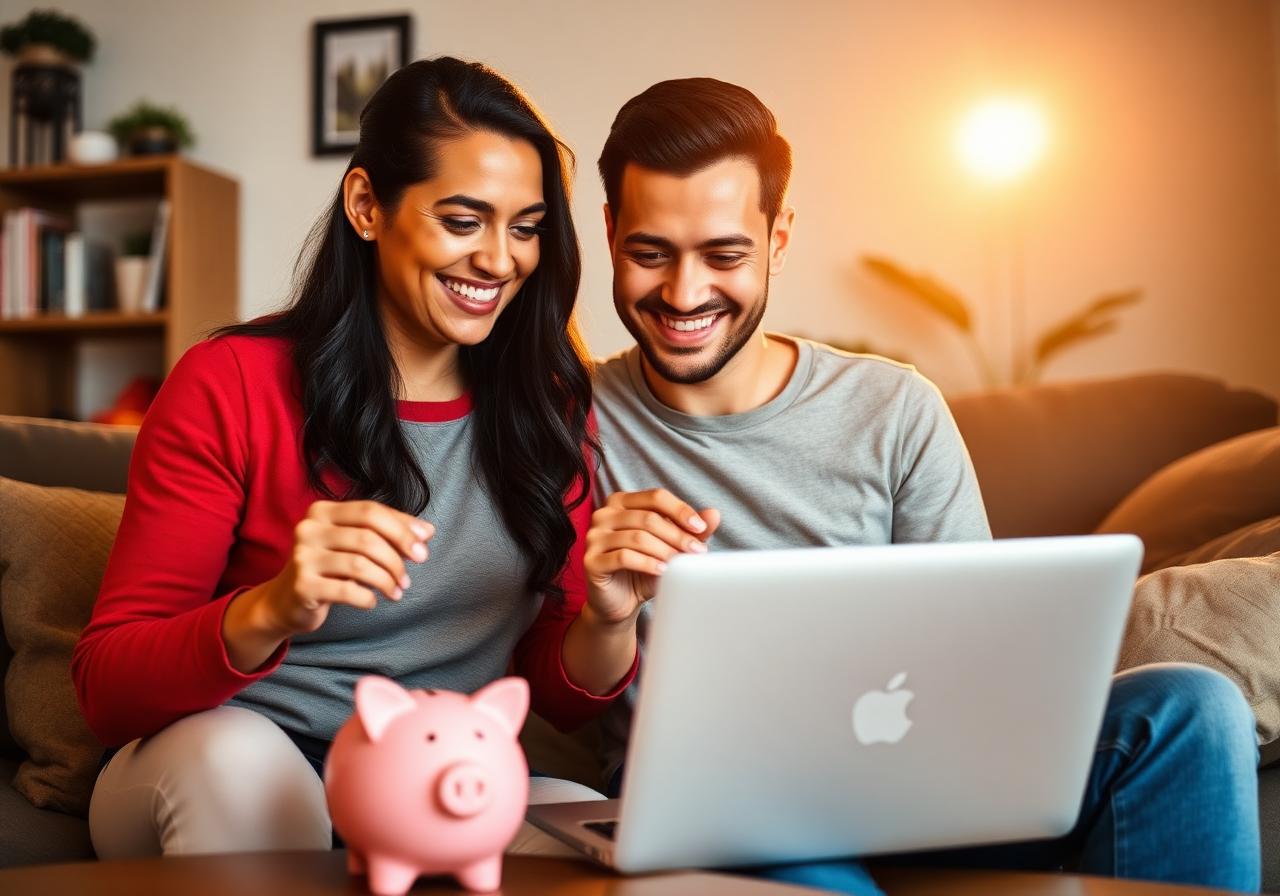 Pareja revisando sus finanzas juntos en casa